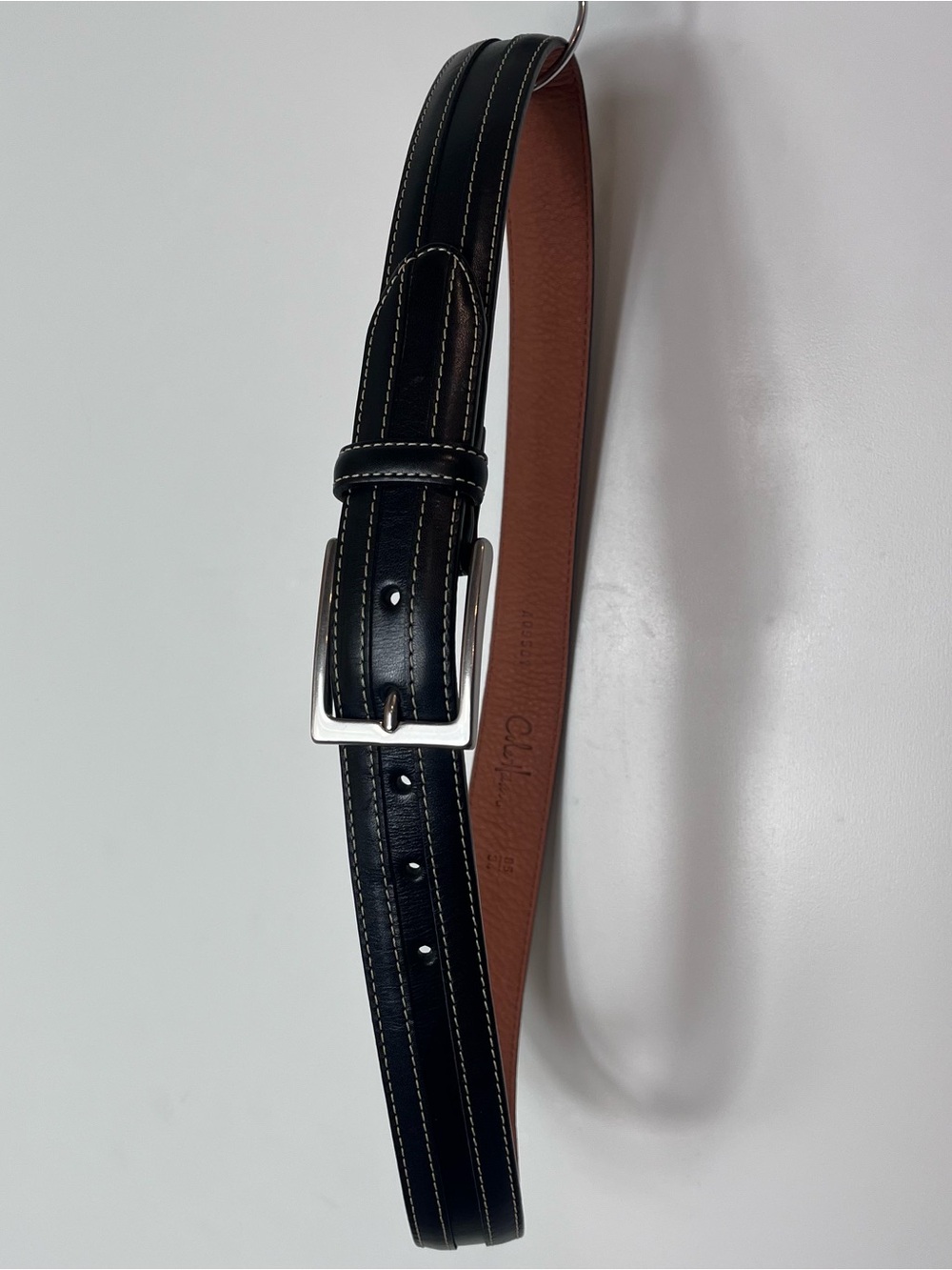 Cole Haan Men’s‎ Leather Belt Black Silver Square Buckle 34 India